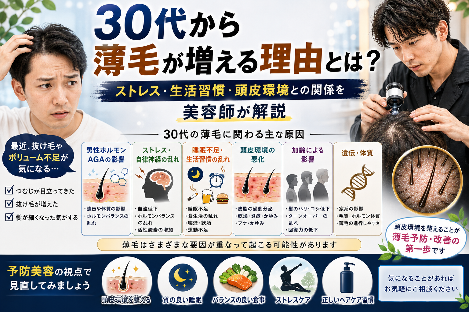 30代から薄毛が増える原因を解説する美容師